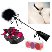 吉祥小炮情趣眼罩性感夫妻调情诱惑五十度灰同款SM情趣用品禁欲系调教女奴 2条丝绸眼罩+羽毛棒+低温蜡烛3只+黑桃心项圈链