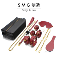 吉祥小炮SM情趣用品男女狗奴K9调教sp工具手铐项圈眼罩捆绑防吐口球套装 全黑套装+大腿铐+黑色收纳包 要箱子请备注