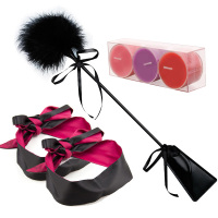 吉祥小炮情趣眼罩性感夫妻调情诱惑五十度灰同款SM情趣用品禁欲系调教女奴 2条丝绸眼罩+羽毛棒+低温蜡烛三只