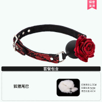 吉祥小炮SM束缚口塞玫瑰口球深喉口水球调教张嘴成人玫瑰花口枷性玩具 玫瑰花口塞[红绑带]+后庭尾巴