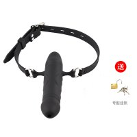 吉祥小炮硅胶口塞球狗奴防吐固定深喉双头阳具口枷张口器男女用SM情趣道具 [通孔口慰压舌双头]含针扣锁孔送挂锁(婴儿奶嘴胶
