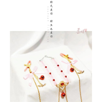 吉祥小炮柔情布艺项圈+乳夹乳饰连体套装SM情趣用品 调情调教可爱网红拍照 粉色蝴蝶结 红色铃铛