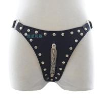 吉祥小炮情趣皮革贞操裤情趣服饰夜店舞台表演道具SM另类玩具男女奴调教用 女用细链铆钉皮革情趣裤