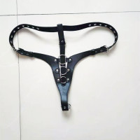 吉祥小炮成人皮革贞操内衣裤开档情趣服饰束缚调情SM另类玩具男女奴调教 女用三铁环皮革贞操裤