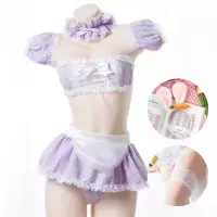 吉祥小炮兔女郎cos制服情趣内衣性感SM日系可爱女仆激情套装超火辣挑逗 紫色套装+兔耳朵+白色蕾丝袜 均码