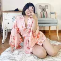 吉祥小炮超激情女日式大码胖mm加大码实拍买家秀SM角色扮演 印花和服+开档内裤 L 建议80-120斤