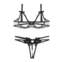 吉祥小炮性感情趣内衣小胸超激情套装透视三点式开档制服挑逗诱惑SM用品 7153黑[露乳文胸]+7121 黑[开裆内裤]