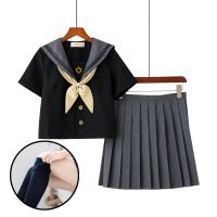 吉祥小炮情趣内衣SM调教jk制服超学生服诱惑性感水手服套装清纯小胸 短袖短裙领结+黑袜 XL