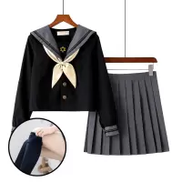 吉祥小炮情趣内衣SM调教jk制服超学生服诱惑性感水手服套装清纯小胸 长袖短裙领结+黑袜 XL