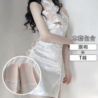 吉祥小炮性感情趣内衣床上诱惑超包臀旗袍绑带高开叉夜店SM激情制服套装 白色旗袍套装+蕾丝边丝袜 165(L)
