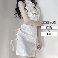 吉祥小炮性感情趣内衣床上诱惑超包臀旗袍绑带高开叉夜店SM激情制服套装 白色旗袍套装(不含袜) 160(M)