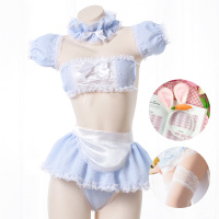 吉祥小炮圣诞节兔女郎cos制服情趣内衣性感SM女仆激情可爱衣服套装萌系 蓝色套装+胡萝卜兔耳朵+白色蕾丝袜 均码