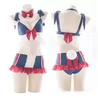 吉祥小炮情趣内衣可爱女仆装猫女性感衣服激情制服诱惑cosplay套装超SM 红蓝拼色[无发箍不含袜] M