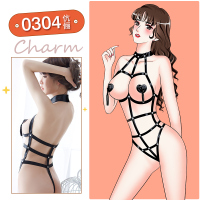 吉祥小炮性感情趣内衣女超火辣小胸激情SM睡衣捆绑制服诱惑女仆套装床上 黑色连体衣 赠血滴子 均码 [建议体重95-11