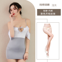吉祥小炮情趣内衣性感制服超诱惑秘书ol床上睡衣可爱免脱SM套装衣服女 浅灰色+肤色开档丝袜 均码80-120斤