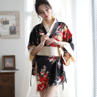 吉祥小炮内衣性感激情套装SM和服小胸血滴子透视大码夜店激情制服用品 优质[黑色和服+腰带+丁字裤] 均码+白色过膝丝袜
