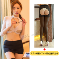 吉祥小炮情趣内衣制服诱惑超激情套装性感女秘书ol紧身包臀裙职业床上SM 白色上衣+黑色短裙+T裤+ 开档丝袜 165(