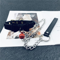 吉祥小炮SM铃铛颈圈脖套皮环项圈牵引狗链捆绑调教男女成人性玩具情趣脖环 黑色铃铛颈环+黑色手链