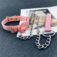 吉祥小炮SM铃铛颈圈脖套皮环项圈牵引狗链捆绑调教男女成人性玩具情趣脖环 粉色铃铛颈环+粉色手链