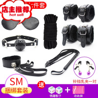 情趣用品sm道具套装捆绑绳眼罩手铐皮鞭子口塞乳夹调教工具欢乐小鸟 黑色毛绒7件套+骰子+收纳袋+紫色铃铛乳夹SM