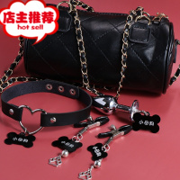 成人情趣用品sm道具铃铛乳夹肛塞项圈惩罚套装阴下体调教女m欢乐小鸟 小母狗-4件套:乳夹+项圈+肛塞+黑包包SM