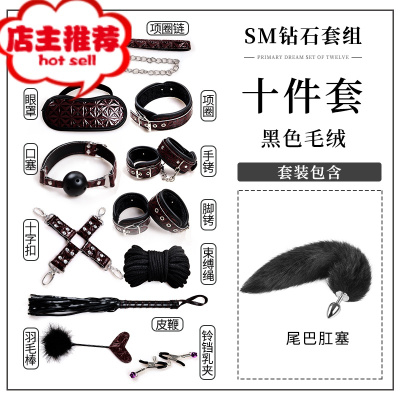 sm私密情趣用品性道具玩具大全乳夹口球另类调情教可爱床上捆绑绳欢乐小鸟 [钻石纹]黑色毛绒10件套+狐狸尾巴胶带绳子