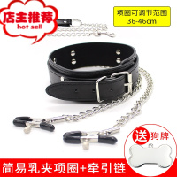 SM夫妻情趣用品项圈乳夹颈套捆绑束缚刑具女用调教牵引绳另类玩具欢乐小鸟 简易乳夹项圈(含牵引链)+狗牌胶带绳子