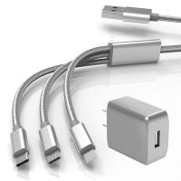 一拖三充电器头小米华为OPPO苹果安卓手机多功能三合一数据线快充|极光银 1.2米一拖三线[不含充电头]