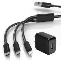 一拖三充电器头小米华为OPPO苹果安卓手机多功能三合一数据线快充|睿智黑 1.2米一拖三线+充电头