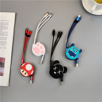 可爱充电多头手机数据线一拖三合一多功能可伸缩便携收缩车载卡通