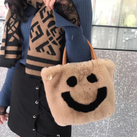SMU毛毛笑脸手提包 新款时尚仿兔季韩版时尚手提斜挎笑脸包大容量单肩包