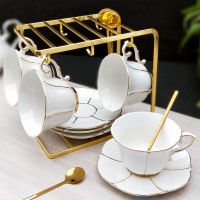 咖啡杯网红欧式咖啡杯套装便携水杯家用现代轻奢花茶杯 咖啡杯女|爱人女神4杯4碟4勺U型架