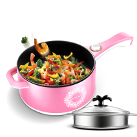 电炒锅多功能不粘锅炒菜煎蛋打火锅煮面蒸鱼三人够用一年包换|粉红色 带蒸笼