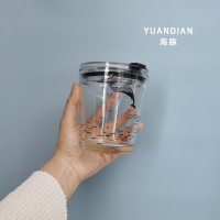 咖啡杯子便携带盖学生家用个性ins风茶杯挂耳咖啡专用玻璃水杯|海豚刻度杯（拍下7天内发货）350ml带盖