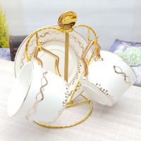 骨瓷咖啡杯套装欧式高档金边创意陶瓷杯带碟带勺茶杯茶具礼盒套具|万家灯火纯金2杯2碟2勺1架快递装