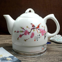 景德镇陶瓷电热水壶瓷器烧水壶青花瓷泡茶壶日用功夫茶壶陶瓷电壶|1L-水点桃花