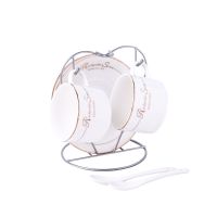 新款简约欧式咖啡杯碟架花茶陶瓷套装便携水杯子英式茶具家用创意|小金英文 两杯两碟两勺送架子