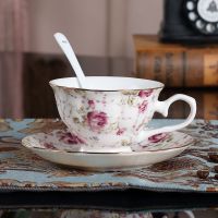 陶瓷咖啡杯套装 英式个性简约下午茶杯茶具家用带勺带碟送架|小碎花1杯碟送勺