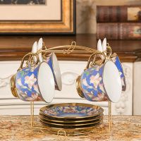 咖啡杯套装英式红茶杯陶瓷水杯子欧式茶具6件套家用办公室马克杯|如意4杯碟勺+架子