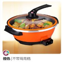 韩式多功能鸳鸯电火锅家用8l大容量真空电热锅电炒锅电煮锅电煎锅|32cm橘色电火锅(无格兰）