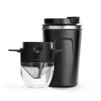 不锈钢咖啡保温杯滴漏式过滤杯手冲咖啡杯便携套装随身杯随行杯子|380ml黑色随行杯+小天使+托杯