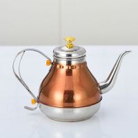 不锈钢宫廷壶电磁炉壶咖啡壶细口茶壶家用手冲壶复古壶酒店餐厅用|橙色 1.2L