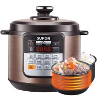 / 5l大容量 电压力锅 家用电高压锅双胆 智能预约|6L彩琅双胆-褐色