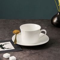 欧式小奢华描金边咖啡杯碟套装陶瓷家用下午茶具新骨瓷咖啡器具|【纯白】杯碟勺x2套 水晶款