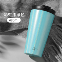 美国sim咖啡杯随手杯大容量随行杯不锈钢保温杯男女士双盖带吸管|彩虹漆蒂芙尼蓝