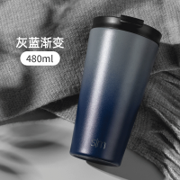 美国sim咖啡杯随手杯大容量随行杯不锈钢保温杯男女士双盖带吸管|青灰