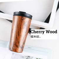 美国sim咖啡杯随手杯大容量随行杯不锈钢保温杯男女士双盖带吸管|木纹