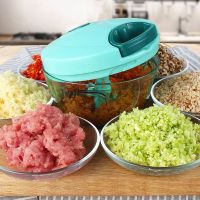 手动绞肉机多功能料理机家用小型搅拌机绞馅机手拉式碎菜器|蓝色500ML（加厚款）