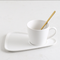 北欧陶瓷咖啡杯碟套装带勺点心下午茶餐具托盘创意欧式小奢华杯子|北欧早餐套装-哑光白【纯色】