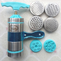 面条机家用手动不锈钢手动压面机立麦小型压面器手摇家用压面条机|兰色六个模具